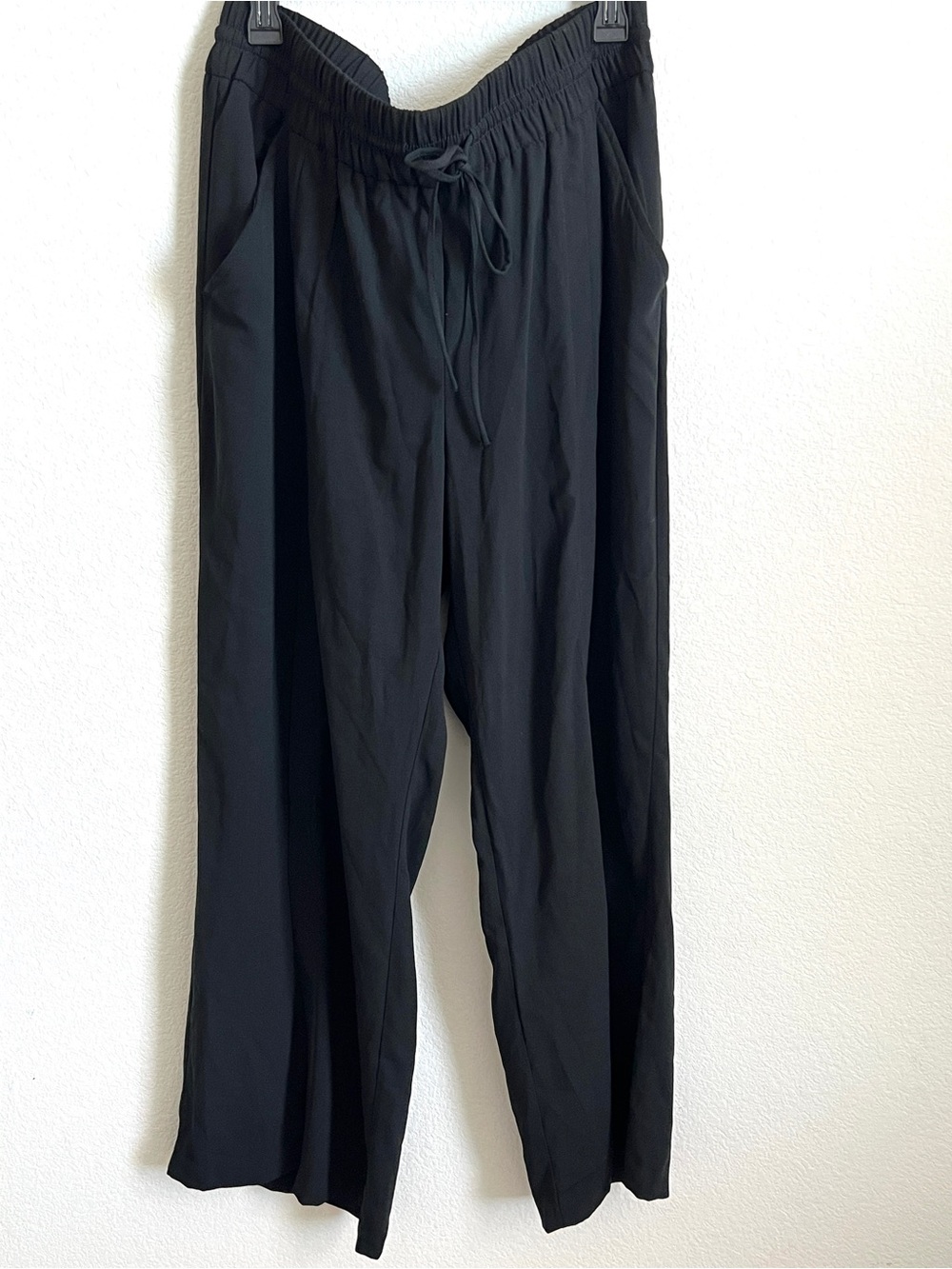 Black Elastic-Waist Drawstring Pants Drapey soft with front slit hem Size XXL